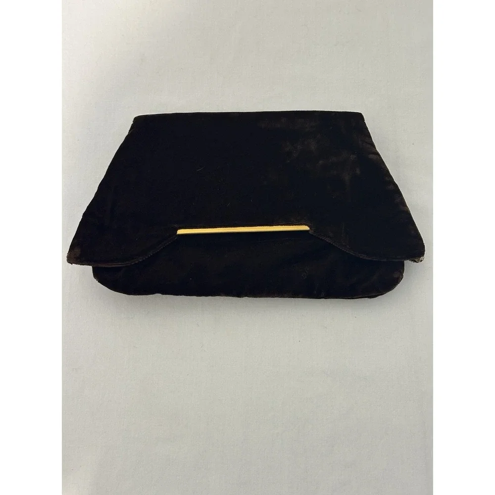 Vintage 50s Brown Velvet Fold Over Clutch Dance Purse Vanity Bag Compact‎